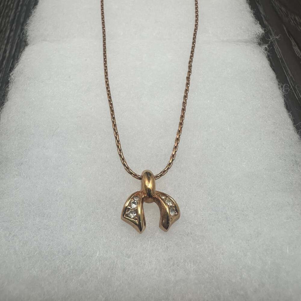 Christian Dior Authentic Vintage Crystal & Gold Plated Bow Pendant Necklace